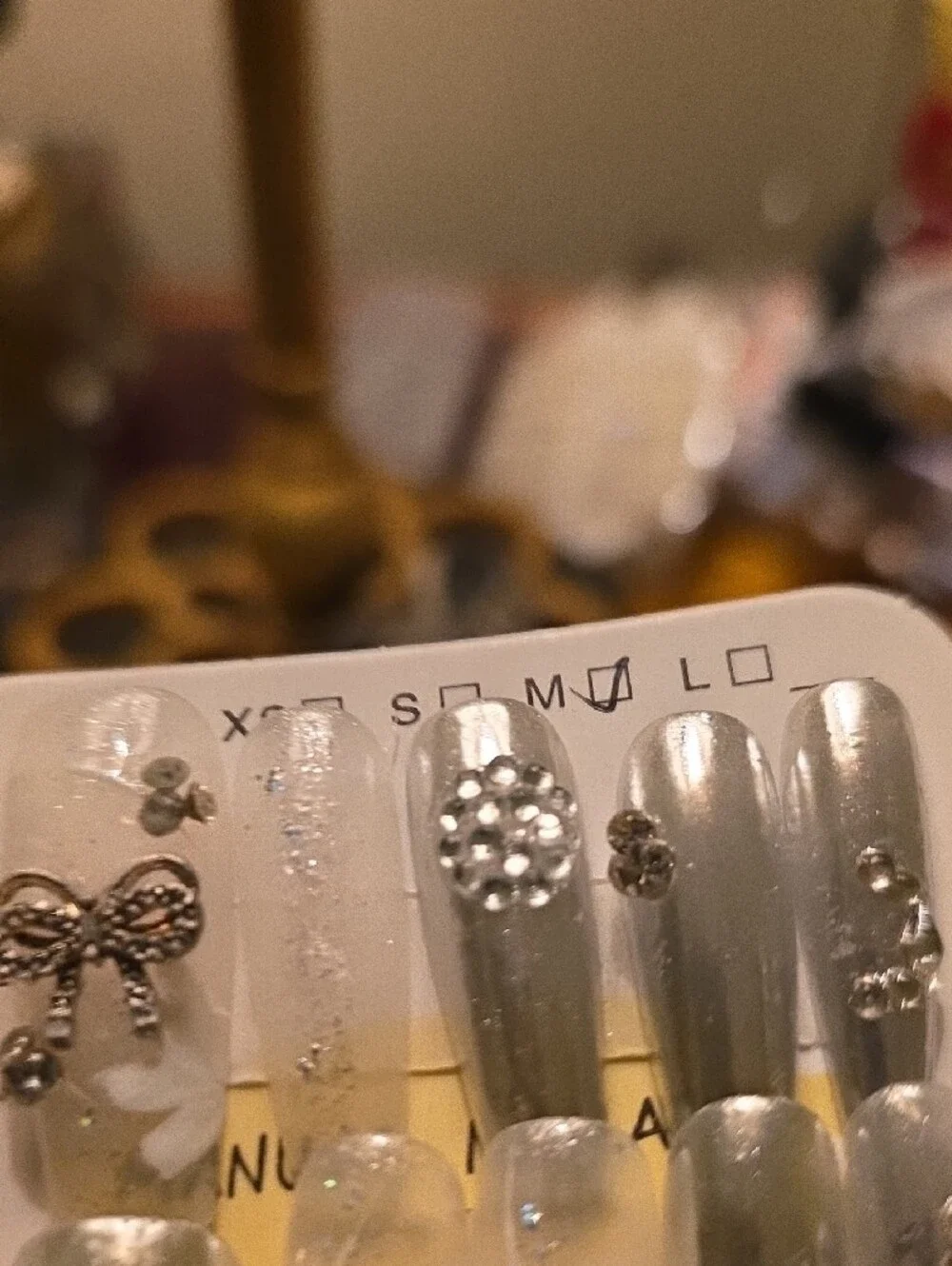 Silver Embellished Press-On Nail Set - Size Med